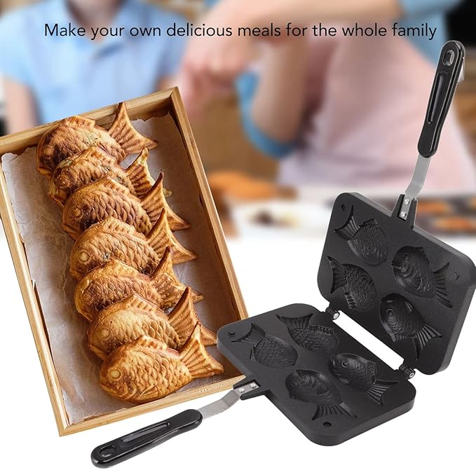 Taiyaki Fish Shape Cake Pan, Non Stick Waffle Cake Maker Pan with Long Handle Pancake Baking Double Pan Mold for Gas Stove Waffle Baking Mold for Home DIY Cooking Party