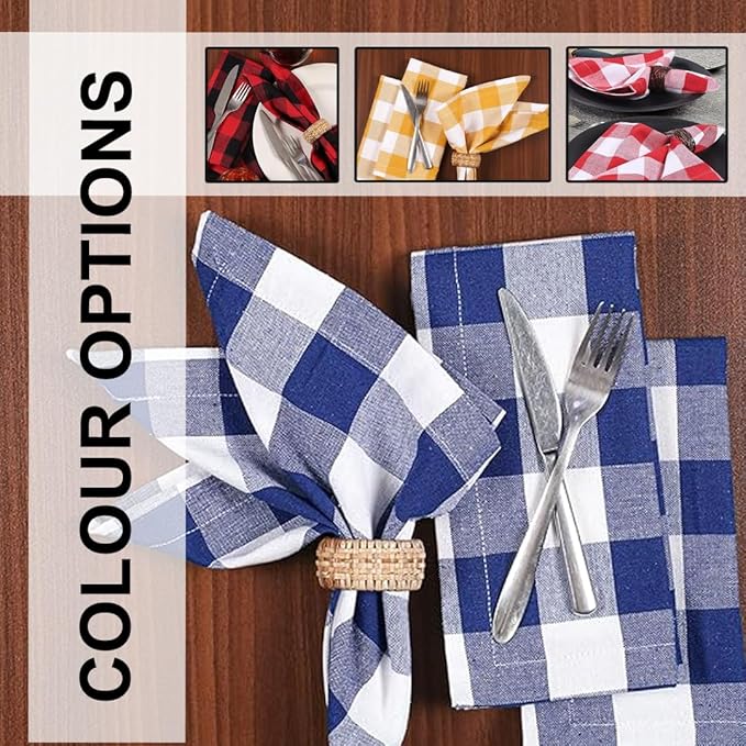 LFH Home 100% Cotton Cloth Reusable Dinner Napkins Set of 12 Washable Soft Decorative Buffalo Plaid Gingham and Checkered Table Napkins for Holidays Wedding Farmhouse Decor 18x18 Inch - Blue & White