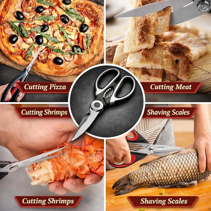 Multi-Purpose Kitchen Scissors, Stainless Steel Food Shears for Meat, Poultry and Cooking Prep, Dishwasher-Safe Utility Tool with Protective Cover