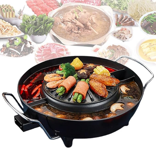 Electric Hot Pot & Grill Combo, Non-Stick Soup & Korean BBQ for 2-4 People, Easy Clean, Versatile Kitchen Essential for Family Gatherings, Medium Size, Perfect for Entertaining