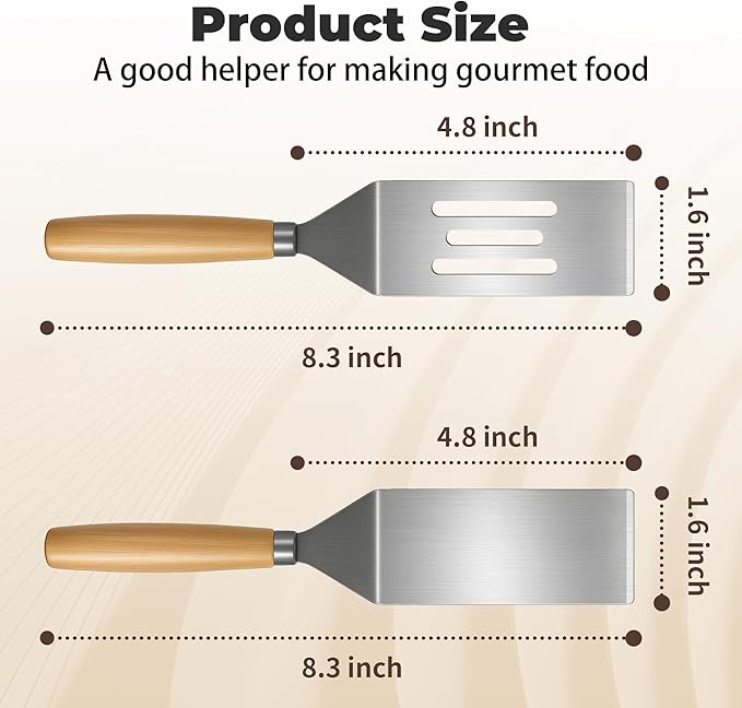 2Pcs Stainless Steel Spatula Set,Mini Serving Spatula for Kitchen Use,Metal Spatula for Cooking with Heat Resistant Handle,Metal Spatulas for kitchen use for Pancakes、Lasagna、Brownies、Cake and Cookie