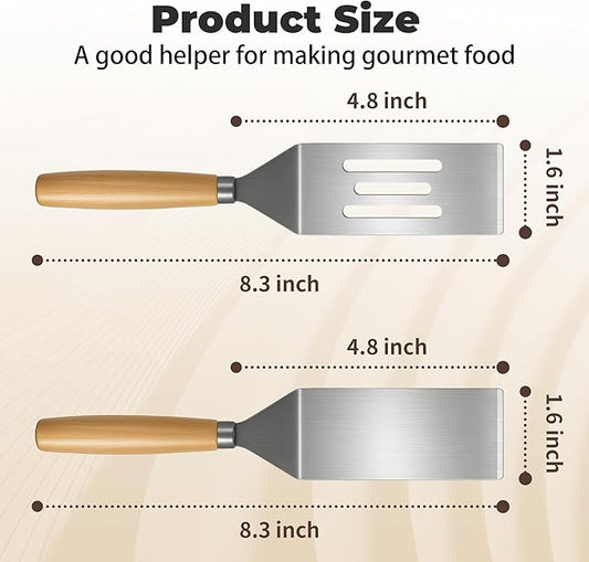 2Pcs Stainless Steel Spatula Set,Mini Serving Spatula for Kitchen Use,Metal Spatula for Cooking with Heat Resistant Handle,Metal Spatulas for kitchen use for Pancakes、Lasagna、Brownies、Cake and Cookie