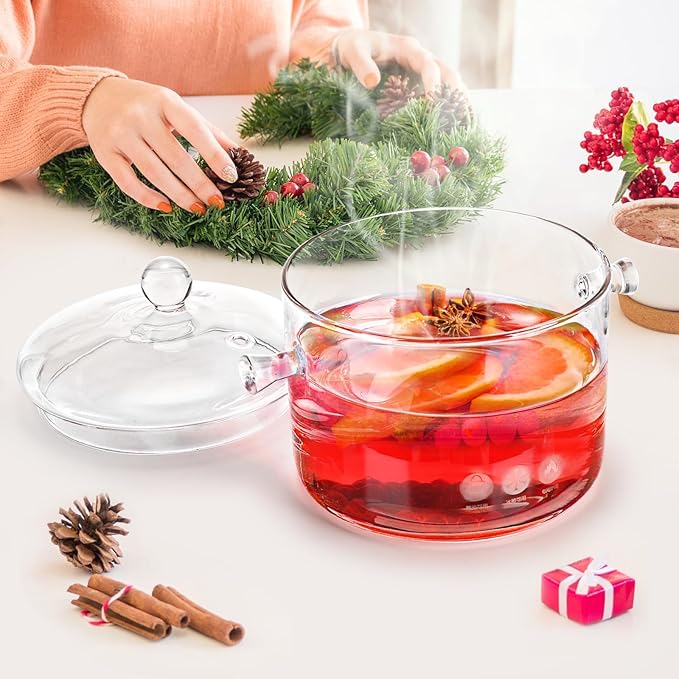 Glass Cooking Pot - 1.5L/50OZ Glass Saucepan Heat-Resistant Borosilicate Glass Handmade Cookware Set stovetop Pot - Safe for Pasta Noodle, Soup, Milk, Tea,salad (1.5L/50OZ)