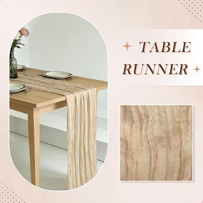 3 Pack Beige Cheesecloth Table Runner -17×120 Inch Gauze 10 FT Long Cheese Cloth Table Runners for Bridal Wedding Party Baby Shower Holiday Birthday Home Easter Decor (Beige, 3PC)
