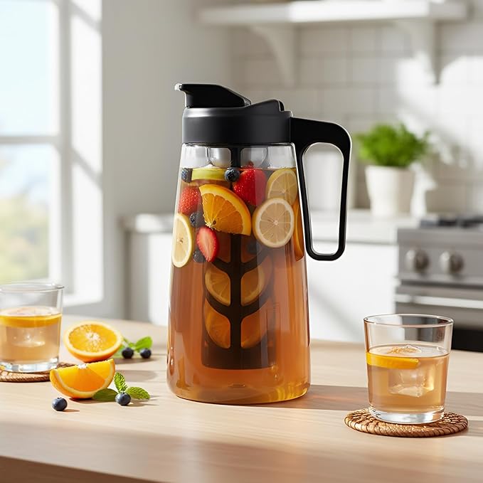 Sivaphe Large Ice Cold Coffee Maker 2 Quart, Dishwasher Safty Traitan Carafe Pitcher Leak Proof, Reusable Filter 64 oz Iced Hot Coffee Tea Method Brewer