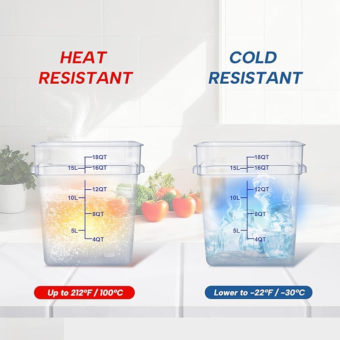 STEELUS 4 Pack Food Storage Containers, 18 Quart with Lids, Square Commercial Containers with Scale, Clear NSF Food Organizing, Polycarbonate