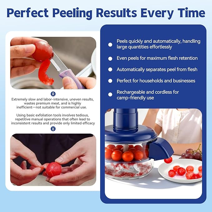 Grape Peeling Machine Electric Peeler Suitable for small fruits like tomatoes Rechargeable Portable Peeling Tool, ideal for home kitchens and makes a great gift.