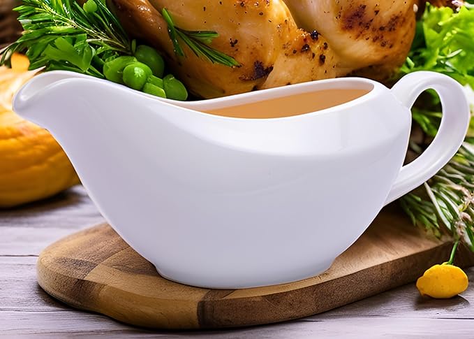 White Ceramic Gravy Boat - 18 oz of Gravy, Perfect for Thanksgiving, Parties, and Weddings