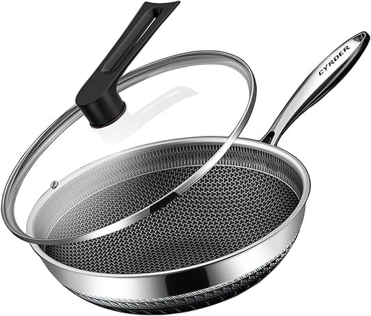 Cyrder Hybrid 13.5Inch Stainless Steel Pan, PFOA Free Non-Stick Wok, Dishwasher Oven Safe, Stay Cool Handle Skillet, Works with Induction Cooktop/Ceramic/Gas/Electric Stove
