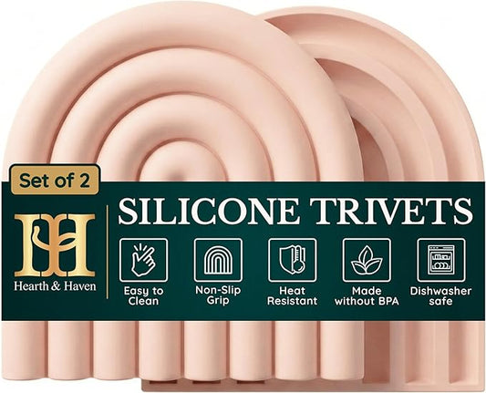 Silicone Trivets for Hot Dishes, Heat-Resistant, Non-Slip Pot Holders for Kitchen & Coasters Durable Hot Pads for Pots, Pans, Baking Dishes & Kitchen Appliances Set of 2 Lotus Pink