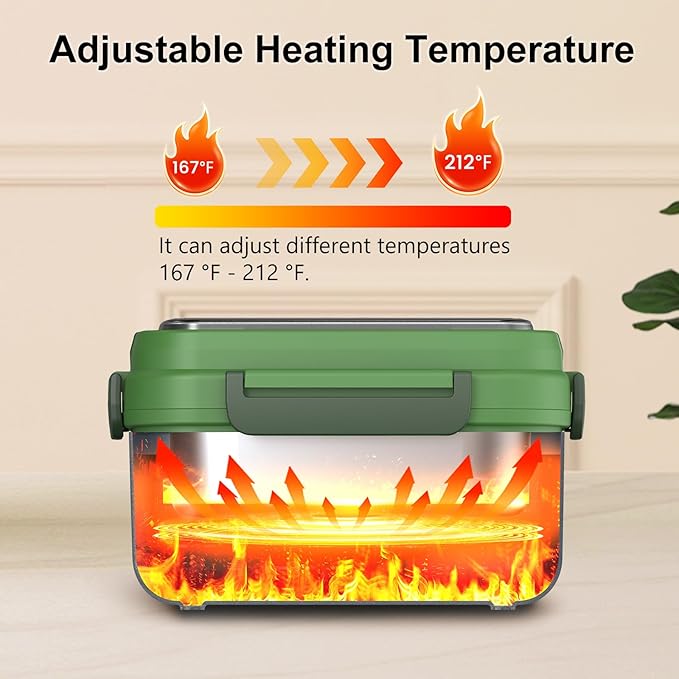 Cordless Electric Heated Lunch Box, XL 6.3Cups 20000mAh Rechargeable Food Warmer Lunch Box with Self Heating, Smart Timer, Adjustable Temperature, Leakproof, BPA Free, Removable Tray Divider