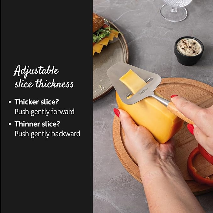 Boska cheese slicer Amigo/Slicer for mature and aged cheese/Ergonomic handle/Stainless steel/Beech wood/Non-stick thanks to BSF treatment/Also for slicing vegetables
