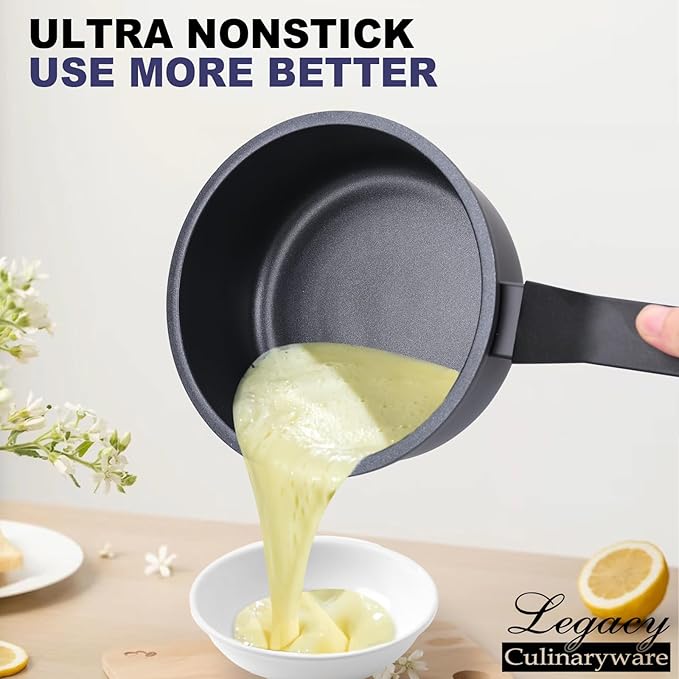 Legacy Culinaryware Nonstick Sauce Pan with Lid,1.5Qt & 2Qt Set, PFOA Free,Kitchen Pots Induction Pot,Black