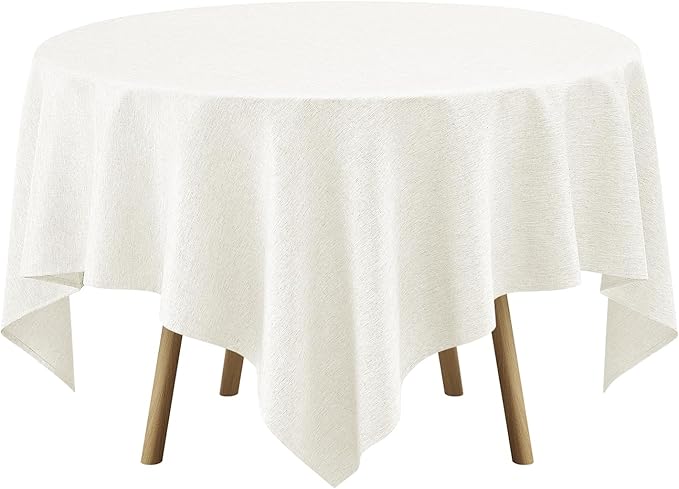 Faux Linen Square Tablecloth for Dining Room,Waterproof Texture Decorative Farmhouse Rustic Table Cloth for Indoor Outdoor Party, Holiday, Banquet Picnics, Patio,52 x 52 Inch (Square),Ivory
