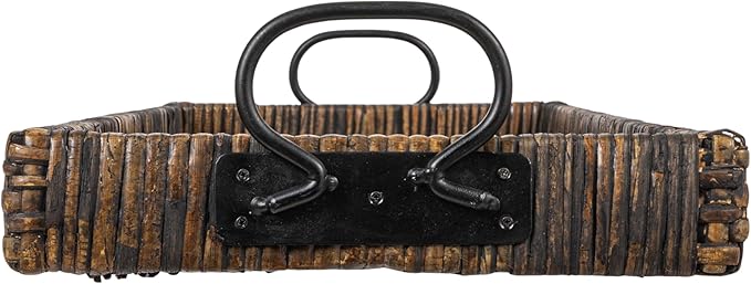 Creative Co-Op Black Rattan & Wood Tray with Handles