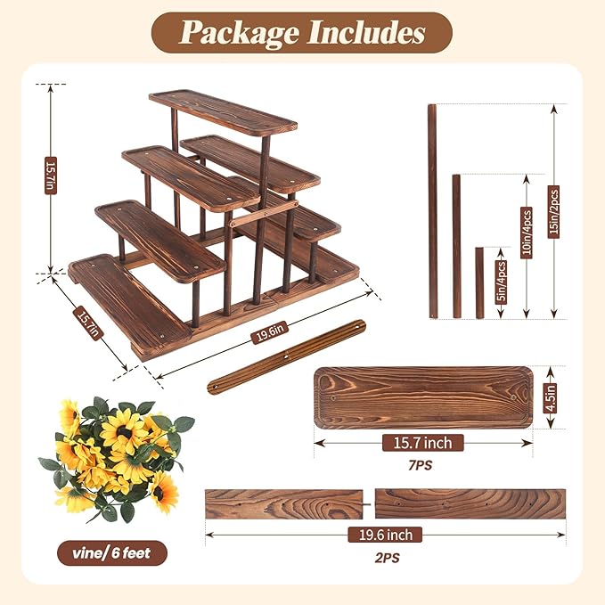 Wooden 7 Tier Cupcake Stand & Towers Serving Trays for Party with Vine Decoration — Party Display Serving Ladder with Platter for Cake, Snacks — Perfect for Catering, Events & Centerpieces