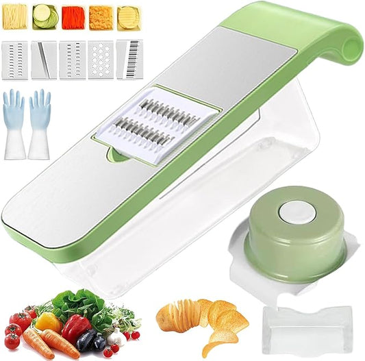 Multifunctional Vegetable Cutter, Multi-Function Vegetable Cutters, Portable Adjustable Safe Vegetable Mandoline Cucumber Potato Lettuce Carrot Shredder Chip Peeler Slicer, with Blades (5 Blade+1 Box)