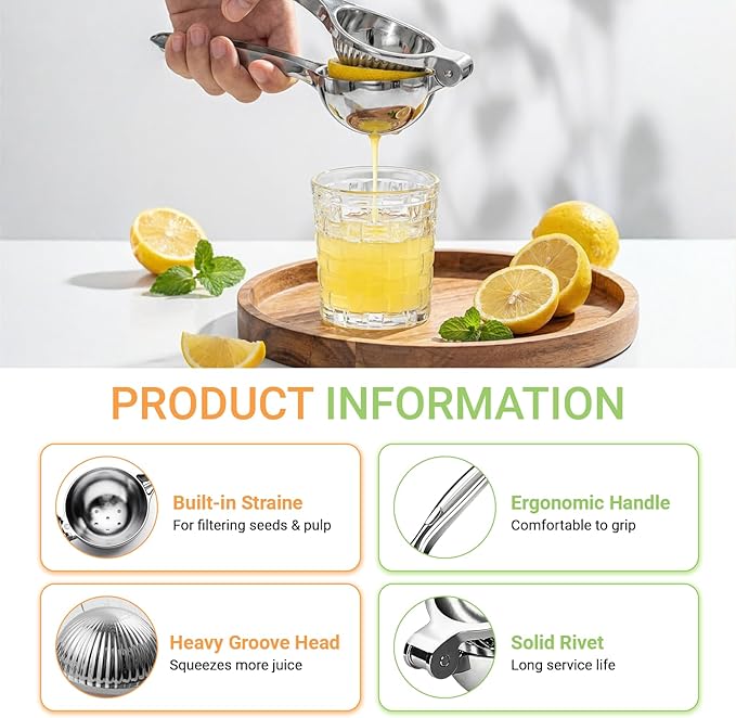 Stainless Steel Manual Juicer Citrus, Lemon Squeezer, Fruit Juicer Lime Press Metal, Professional Hand Juicer Kitchen Tool Bar Juicer for Bartender Accessories