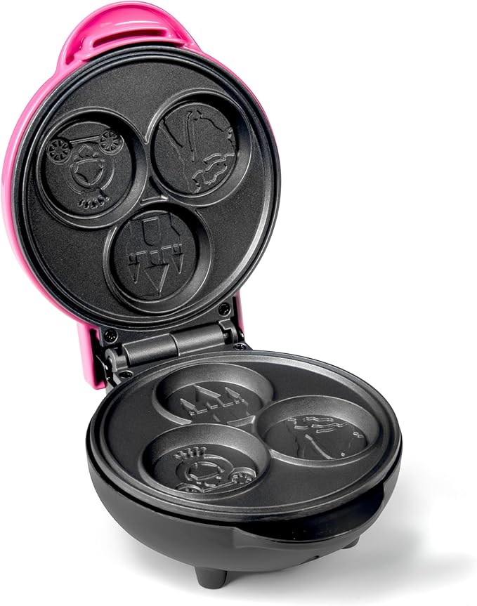 Nostalgia MyMini Princess Icons Shape Electric Waffle Maker, 5-Inch Non-Stick Griddle for Waffles, Hash Browns, Eggs, and More, Pink