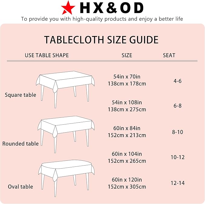 HX&OD Rectangular Tablecloth Cationic Fabric Waterproof Stain Resistant Wrinkle-Resistant for Home/Decoration/Party/Buffet/Wedding/Dining Room/Camping