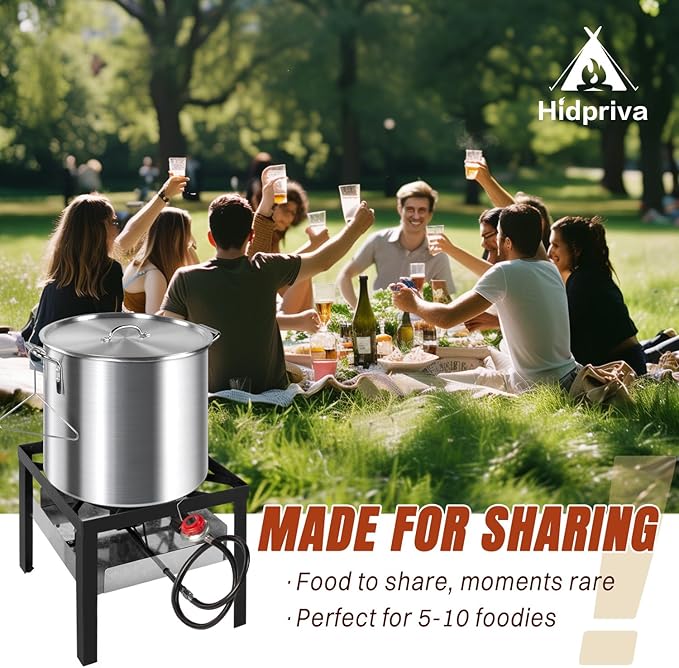 Hidpriva 60QT Crawfish Boiler Kit, Waterproof Cover & 12-inch Skimmer, 110,000BTU Propane Burner Stove, 0-20PSIG Regulator, Aluminum Seafood Boil Pot, Crab Boil Pot with Basket
