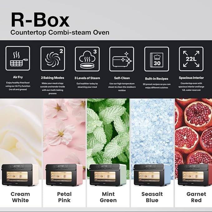 ROABM Toaster Oven Air Fryer Combo R-BOX Red, 23QT Countertop Convection Steam Oven, Rapid Steam, Bake, Air Fry, Broil, Dehydrate, Defrost, Ferment, Steam Self-Clean, Touchscreen Control