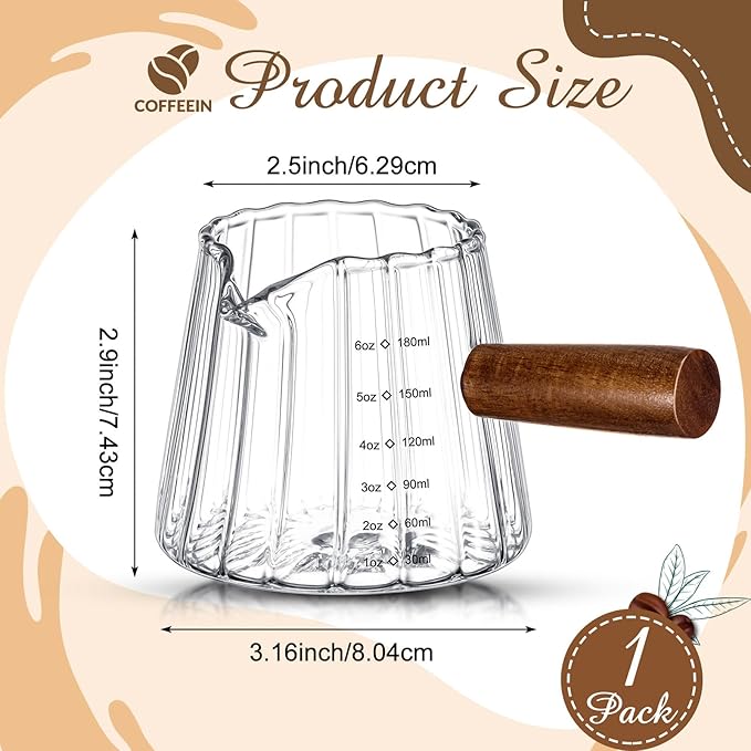 Espresso Shot Glass with Handle, 6 Oz/180 ml Espresso Cup with Single V-shaped Mouth, Measuring Cup for Milk Tea Coffee Bar Accessories(Clear,1 Pcs)
