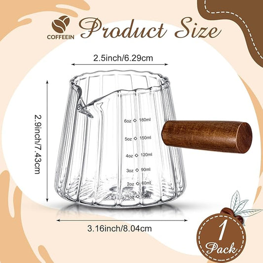 Espresso Shot Glass with Handle, 6 Oz/180 ml Espresso Cup with Single V-shaped Mouth, Measuring Cup for Milk Tea Coffee Bar Accessories(Clear,1 Pcs)