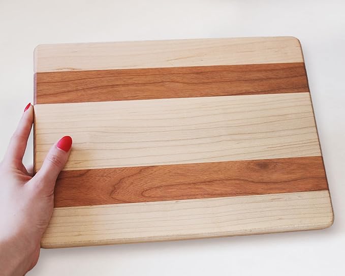 Maple and Cherry Wood Cutting Board - American Made in USA - Unique Kitchen Gifts - Small 9 x 12 inch