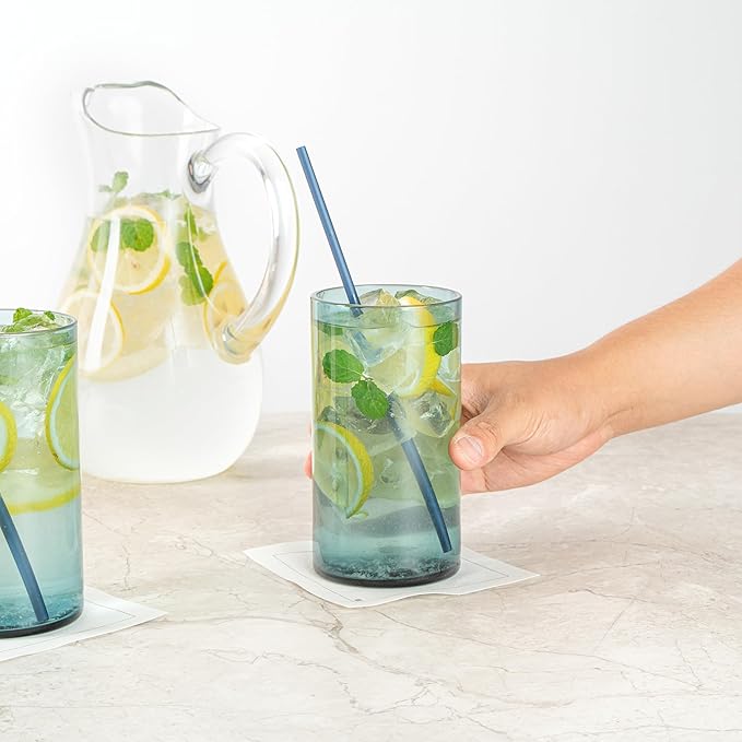 Restaurantware-Vetri 16 Ounce Tall Drinking Glasses, 24 Dishwashable Beverage Glasses - No-Lead, Elegant, Blue Glass Tumblers, Ideal For Water, Juice Beer, Cocktails, Liquor, Iced Tea, And More