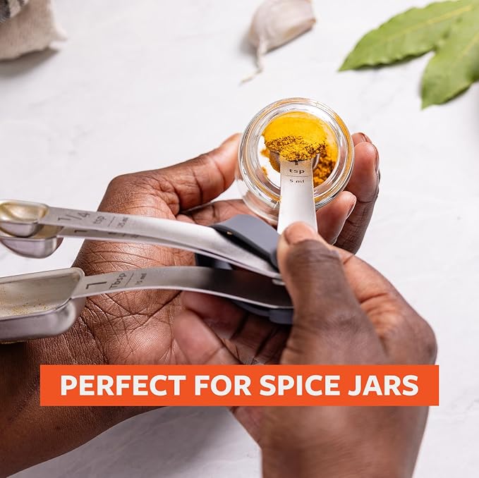 Full Circle Skinny Dip, Stainless Steel Measuring Spoons, 4-Piece Set - 1/4 tsp, 1/2 tsp, 1 tsp, and 1 Tbsp - Perfect for Spice Jars - Dishwasher Safe