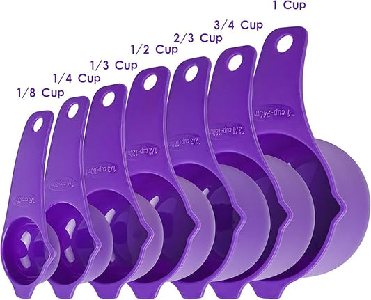Plastic Measuring Cups and Spoons Set, Purple Dry Measuring cups Set with Spout and Leveler for Kitchen and Baking, BPA free and Dishwasher Safe, Nesting Measuring Cups Set of 15