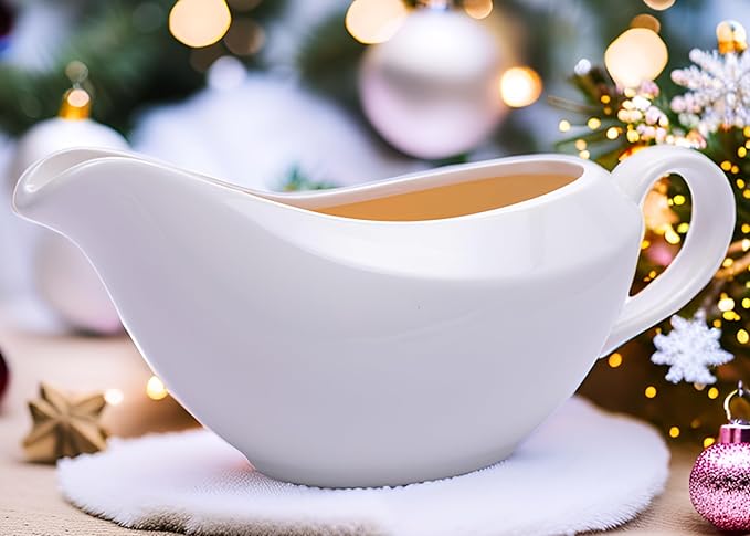 White Ceramic Gravy Boat - 18 oz of Gravy, Perfect for Thanksgiving, Parties, and Weddings