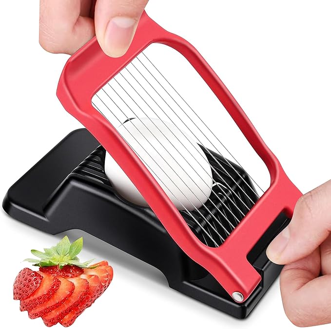 Egg Slicer for Hard Boiled Eggs,Stainless Steel Wire Multipurpose Egg Cutter Strawberry Slicer Tomato Slicers for Home Use (Black Red)