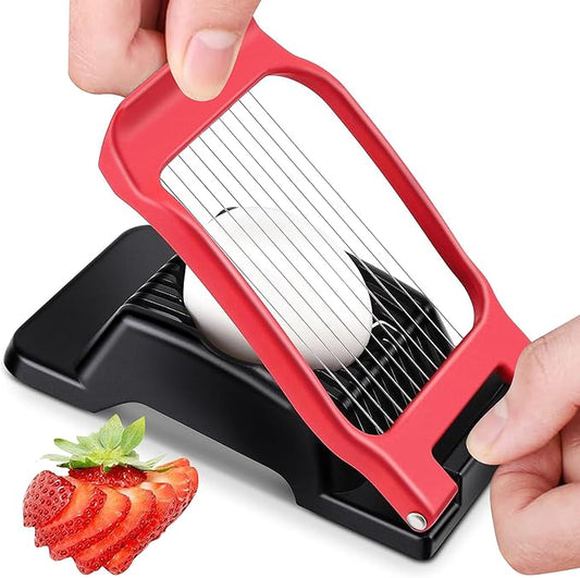 Egg Slicer for Hard Boiled Eggs,Stainless Steel Wire Multipurpose Egg Cutter Strawberry Slicer Tomato Slicers for Home Use (Black Red)