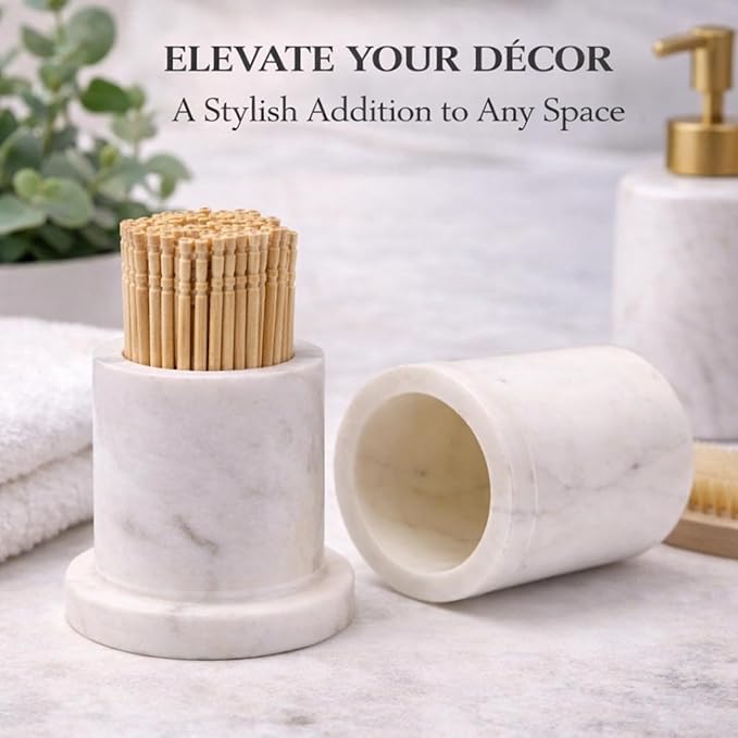 White Marble Toothpick Stick Holder with Lid | Tooth pick Dispenser For Kitchen, Dining Table | For Home, Restaurant | Toothpick Case Stand 3.25 X 2 (Inches) | White