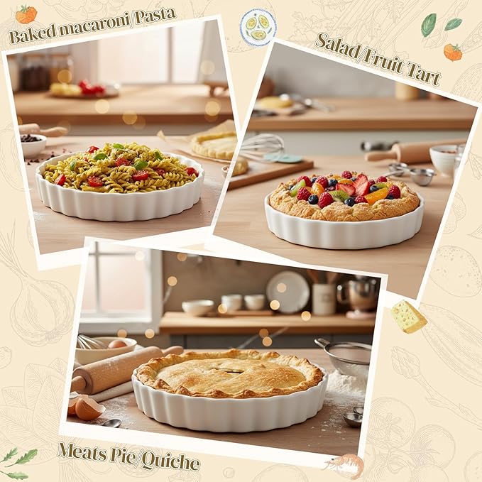 4 Packs Ceramic Pie Pan Set 6"/7"/9"/11" Deep Pie Plate Round Baking Dish Quiche Baking Dish Bakeware Tart Molds Oven Safe for Serving