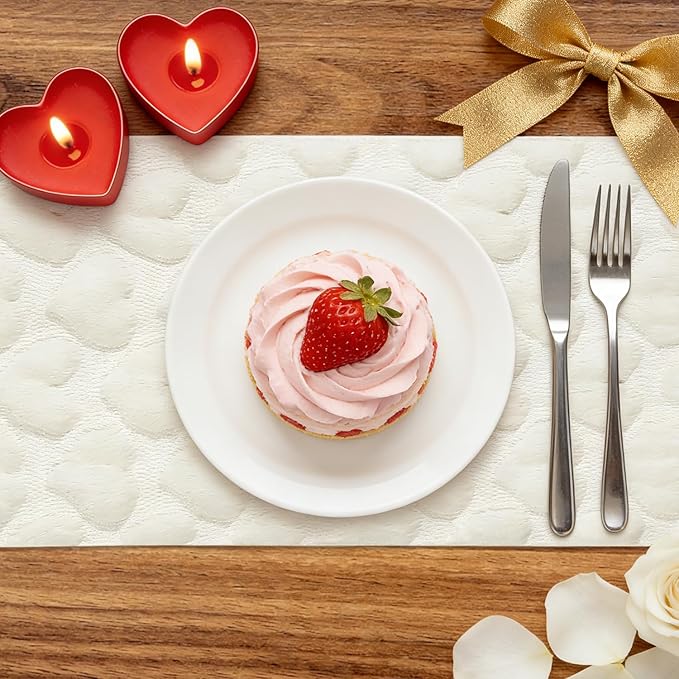 Table Runner 13x108 Inch for Valentine's Day, 3D Heart Shape Winter Holiday Decorative Farmhouse Table Decorations for Kitchen Dinning, Indoor Outdoor Dinner Party Decor (Pink)