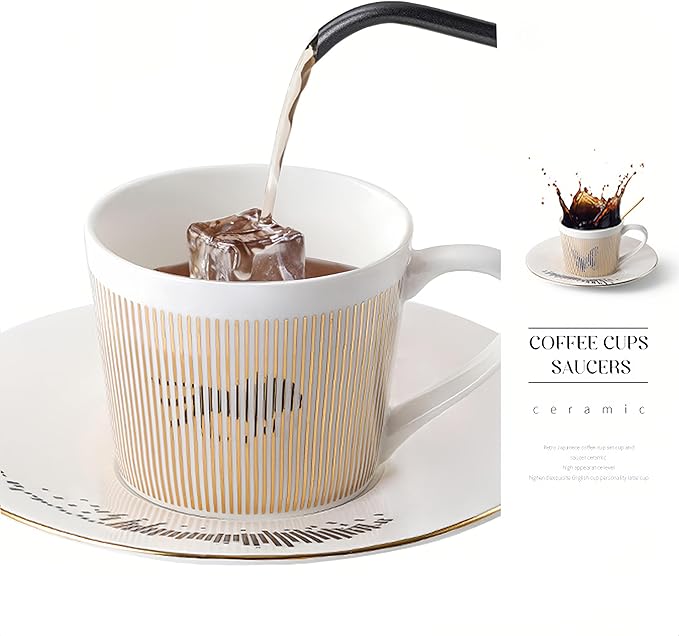 Old Craftsmen's Coffee Cup and Saucer Sets 8.45oz Unique Dynamic Mirage Reflection Tea Cup Luxury Porcelain Mirror Ceramic Mug Gifts for Cappuccino Espresso 250ml Lion