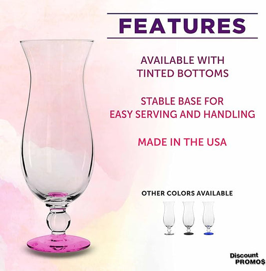 DISCOUNT PROMOS Libbey Hurricane Glasses 16 oz. Set of 12, Bulk Pack - Branded Drinkware for Cocktail, Pina Colada or Mudslide - Pink