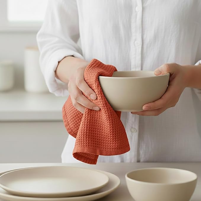 PurpleEssences Rust Waffle Weave Kitchen Towel, 100% Cotton, 15x25 Inches, with Hanging Loop Ultra Soft Absorbent Quick Drying Dish Cloth, Tea and Hand Towels, 4 Pack - Christmas Holiday Winter - Rust