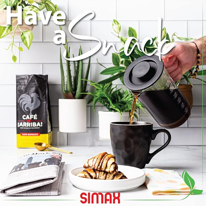 SIMAX French Press Coffee Maker, 1 Liter Coffee Press, Dishwasher Safe Glass Coffee Maker with Filter, Hot and Cold Safe Borosilicate Glass, Easy To Clean