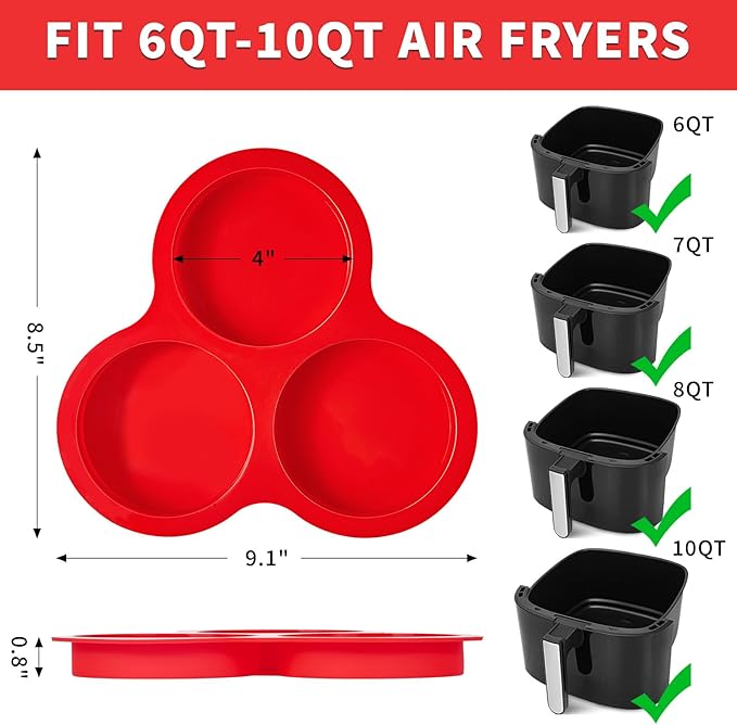 Puyeipt 2 Pack Air Fryer Silicone Egg Molds, 4 Inch Jumbo Round Muffin Top Pans for Breakfast Sandwiches, Egg Bites, Hamburger Buns, Tart, Pancake