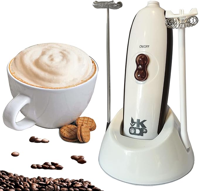 HKODP Powerful Milk Frother Wand - Battery Operated Handheld Drink Mixer - Electric Whisk Foam Maker for Coffee, Lattes, Cappuccino, Matcha, Hot Chocolate & Creamer