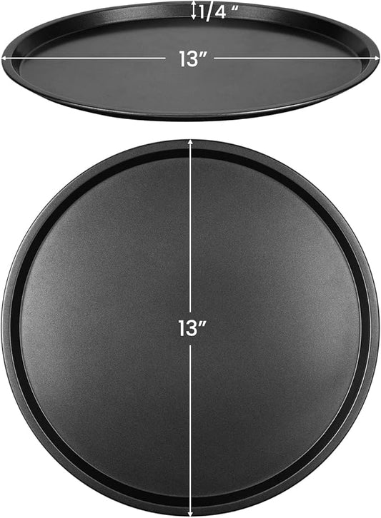DecorRack 13 Inch Carbon Steel Pizza Pan, [Premium] Non-Stick Coating, Commercial Grade, Serving Tray, Heavy Duty Round Baking Tray for Oven Use (1 Pack)
