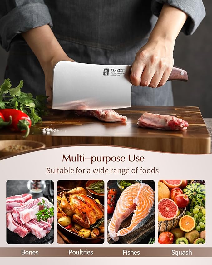 XINZUO 7 Inches Bone Cleaver Knife,Heavy Duty Bone Chopper, Butcher Cutting Knife for Professional Chefs and Home Cooking,Ultra Sharp, Red Sandalwood Handle
