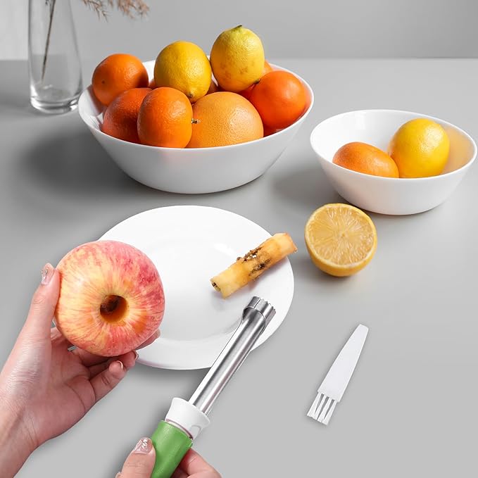Multi Functional Apple Corer and Peeler,Green Plastic-Handle Apple Corer for Bell Peppers Pears,Stainless Steel 2-In-1 Household Kitchenware, Fruit and Vegetable Peeling Tool,Christmas Halloween Gifts