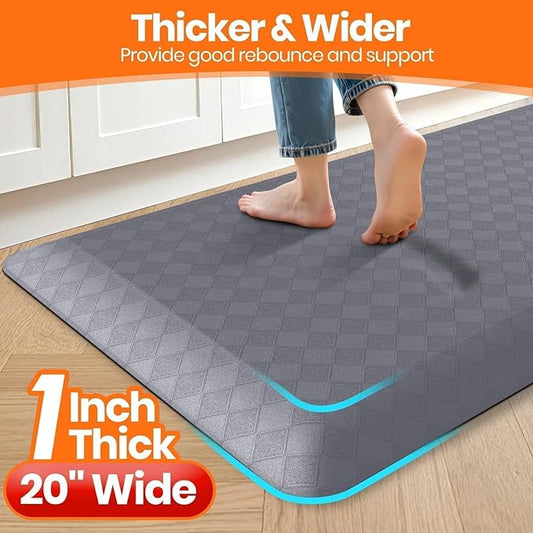 StepRite 1” Thick Kitchen Mats for Floor, Anti Fatigue Kitchen Rugs, Non-Slip,Heavy Duty Waterproof Kitchen Rug, Standing Desk Mat, Gifts for Friends, Family, Home, Kitchen, Office (39" x 20", Grey)