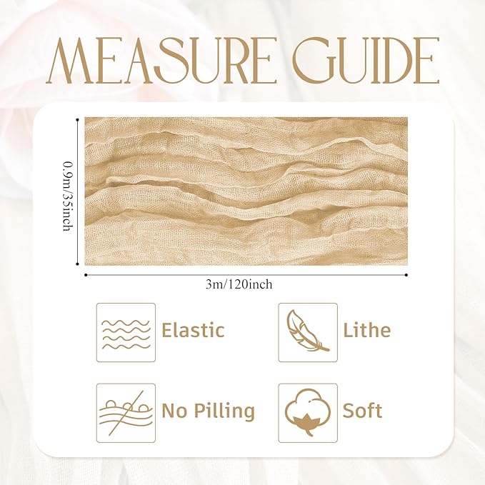 Wokceer Cheesecloth Table Runner 2Pack 10FT Sand Boho Christmas Gauze Cheese Cloth Table Runner for Party Easter Rustic Sheer Table Runners for Baby Bridal Shower Wedding Table Decor
