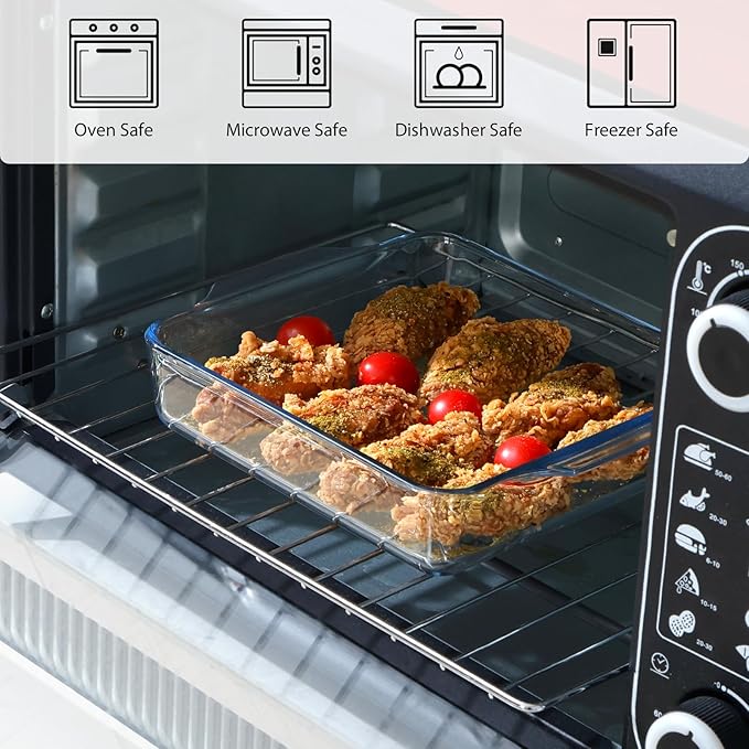 NUTRIUPS 9.8x7.7in Glass Baking Dish for Oven 2-pack, 42oz Square Cake Pans Glass Casserole Dishes for Oven